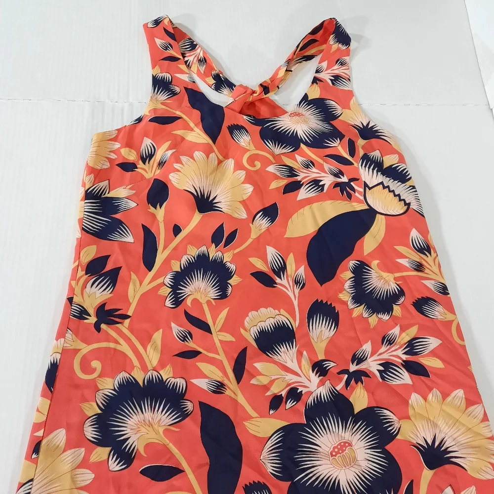 J Crew Silk Hibiscus Floral Twist Back Dress